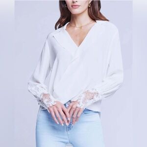 NWT L'Agence Ivory Joah Silk Lace Cuff Blouse